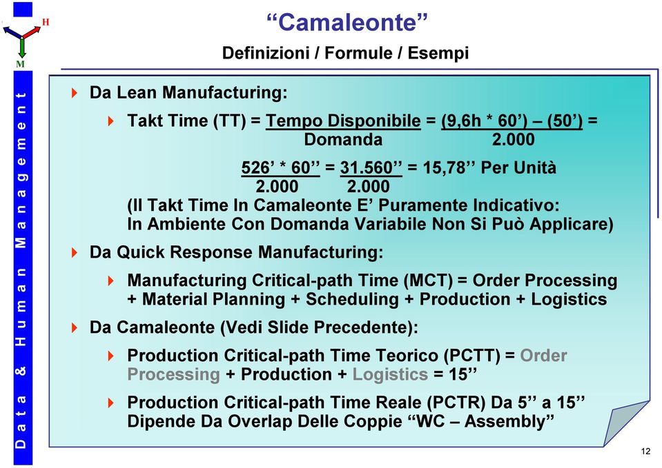 000 (Il Takt Time In Camaleonte E Puramente Indicativo: In Ambiente Con Domanda Variabile Non Si Può Applicare) 4 Da Quick Response anufacturing: 4 anufacturing