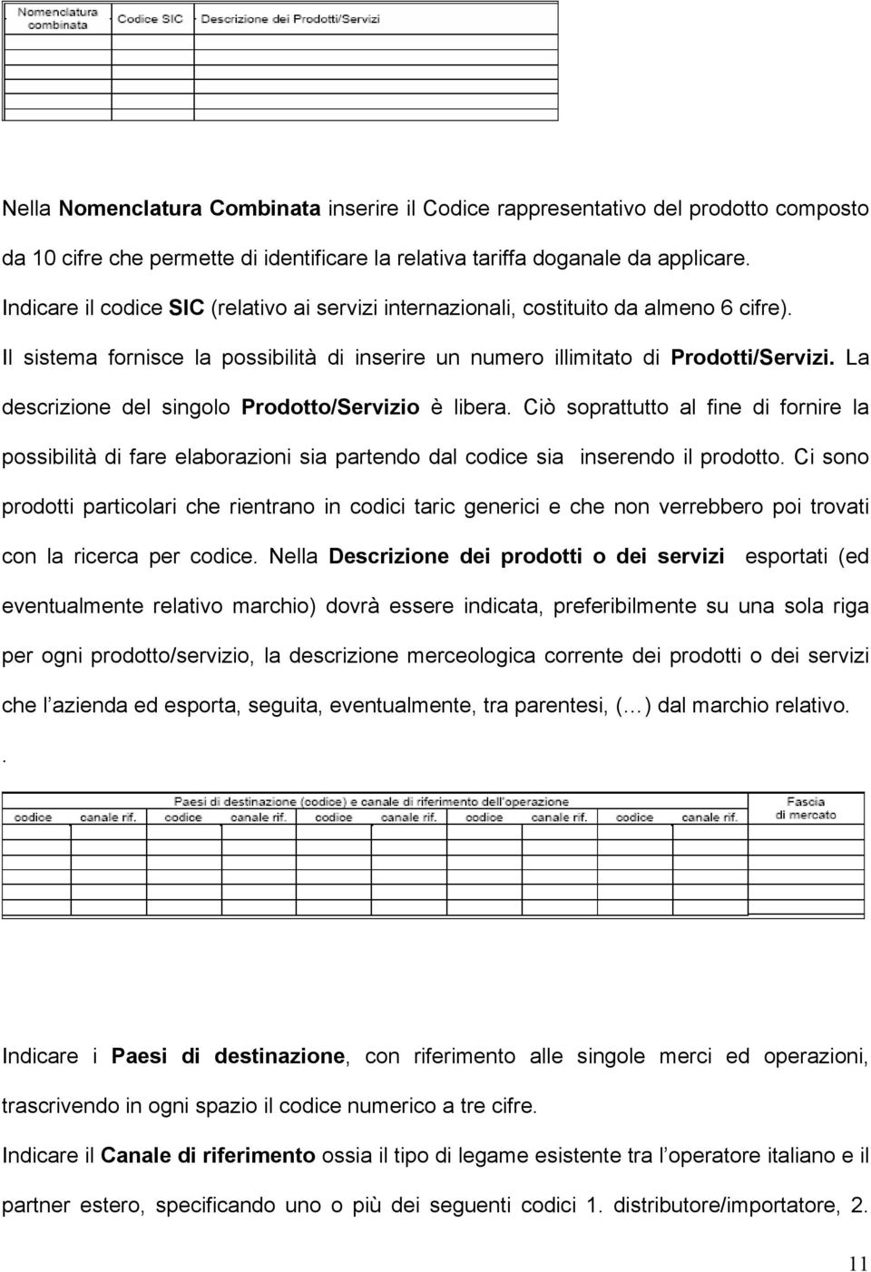 La descrizione del singolo Prodotto/Servizio è libera. Ciò soprattutto al fine di fornire la possibilità di fare elaborazioni sia partendo dal codice sia inserendo il prodotto.