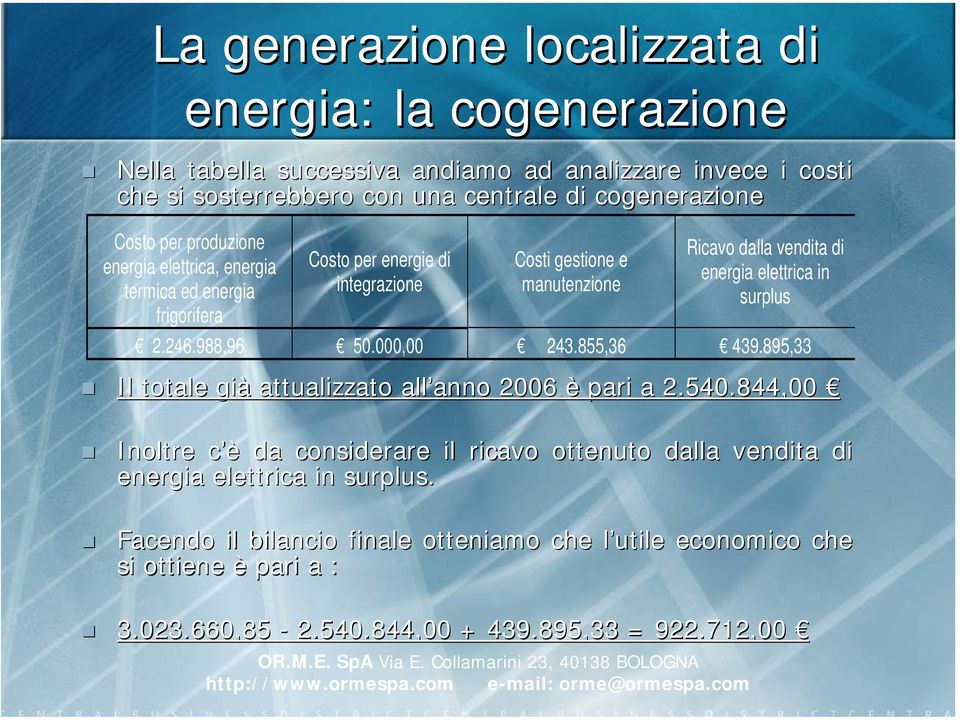 surplus 2.246.988,96 50.000,00 243.855,36 439.895,33 Il totale già attualizzato all anno 2006 è pari a 2.540.