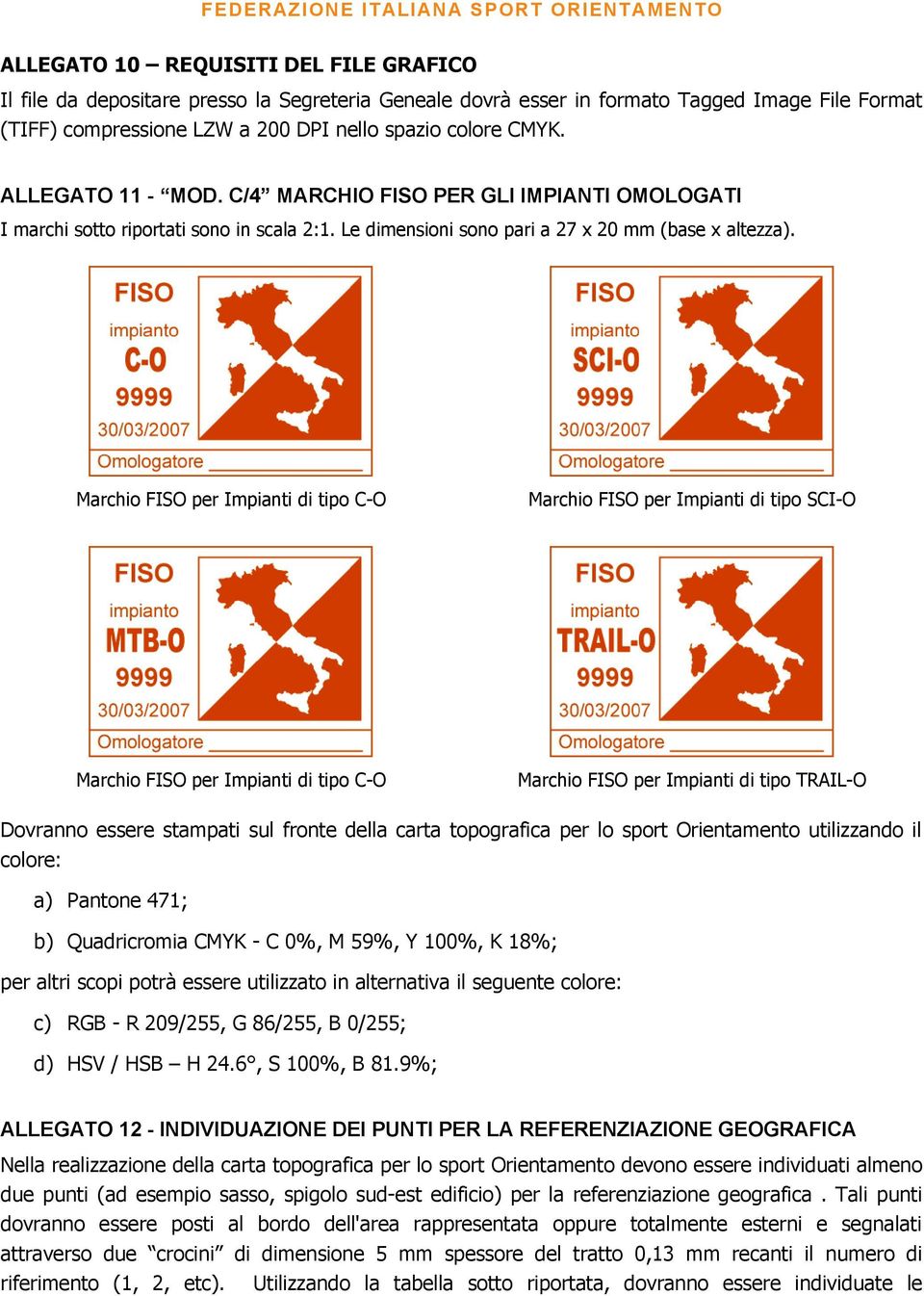 Marchio FISO per Impianti di tipo C-O Marchio FISO per Impianti di tipo SCI-O Marchio FISO per Impianti di tipo C-O Marchio FISO per Impianti di tipo TRAIL-O Dovranno essere stampati sul fronte della