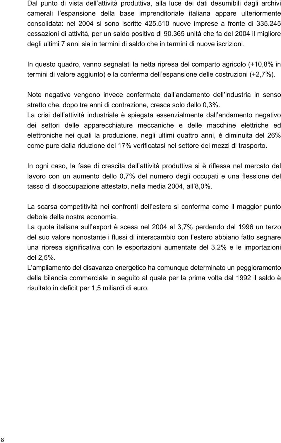 365 unità che fa del 2004 il migliore degli ultimi 7 anni sia in termini di saldo che in termini di nuove iscrizioni.