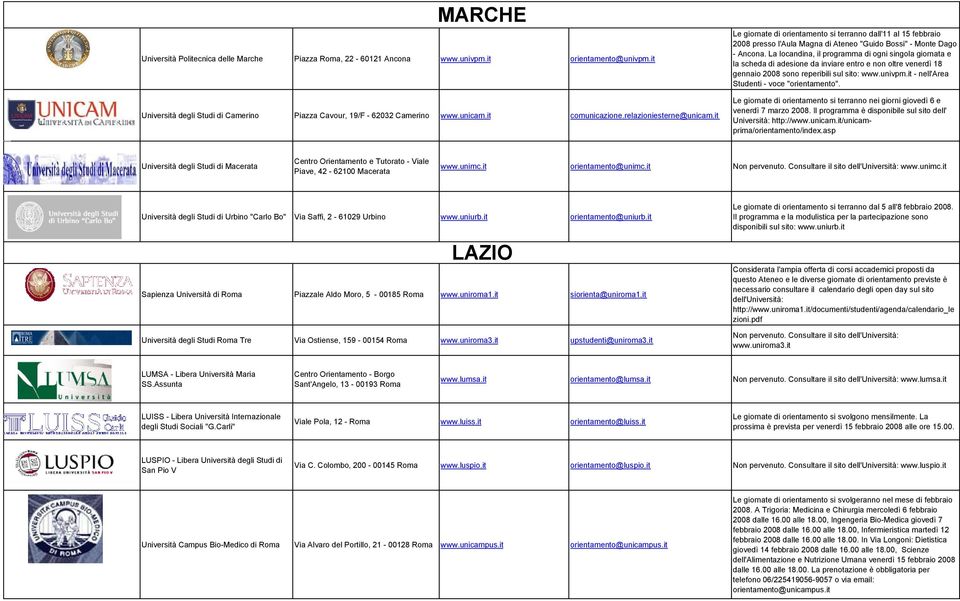 La locandina, il programma di ogni singola giornata e la scheda di adesione da inviare entro e non oltre venerdì 18 gennaio 2008 sono reperibili sul sito: www.univpm.