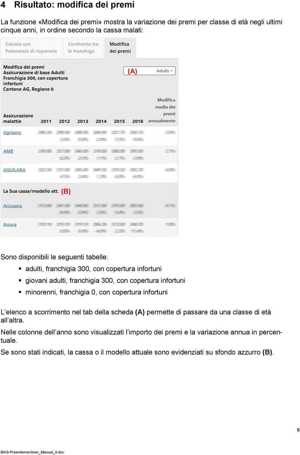 minorenni, franchigia 0, con copertura infortuni L elenco a scorrimento nel tab della scheda permette di passare da una classe di età all altra.