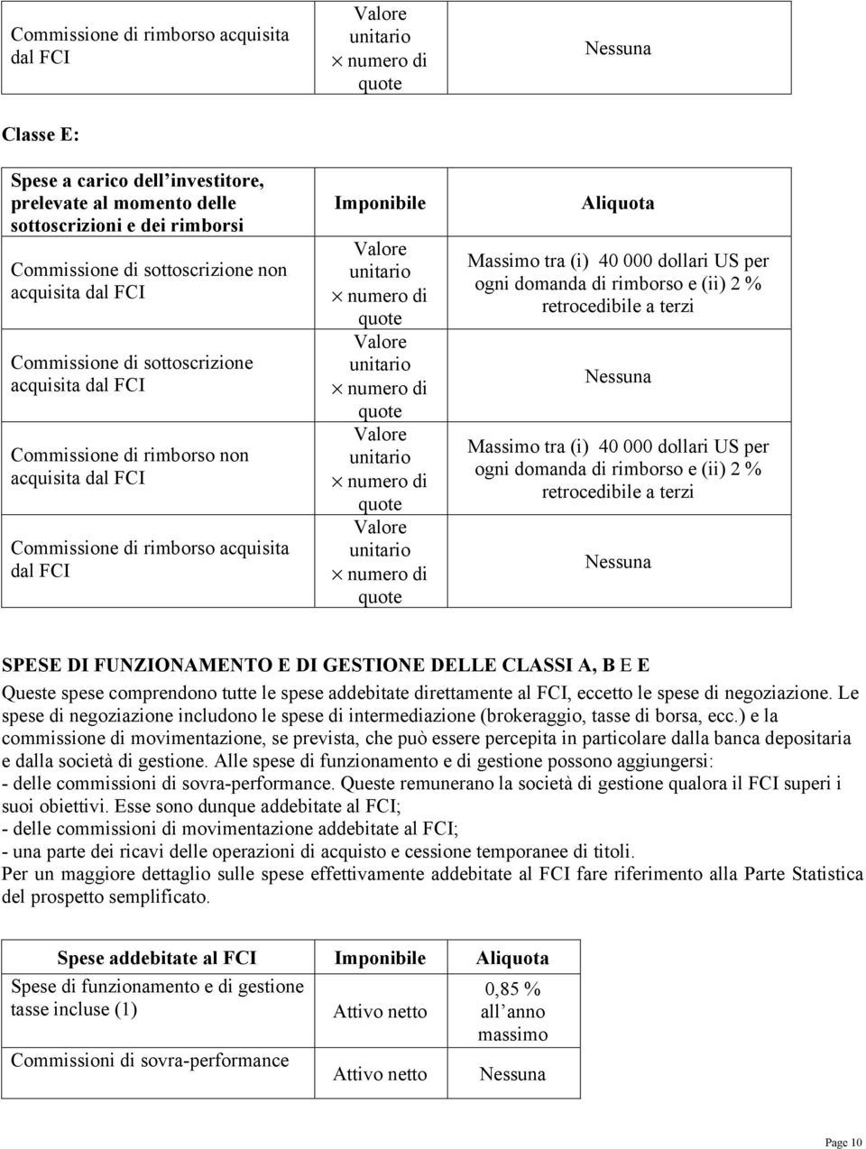 per ogni domanda di rimborso e (ii) 2 % retrocedibile a terzi Nessuna Massimo tra (i) 40 000 dollari US per ogni domanda di rimborso e (ii) 2 % retrocedibile a terzi Nessuna SPESE DI FUNZIONAMENTO E