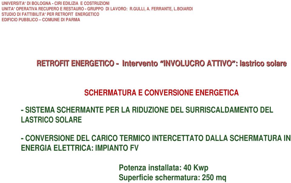 DEL LASTRICO SOLARE - CONVERSIONE DEL CARICO TERMICO INTERCETTATO DALLA SCHERMATURA