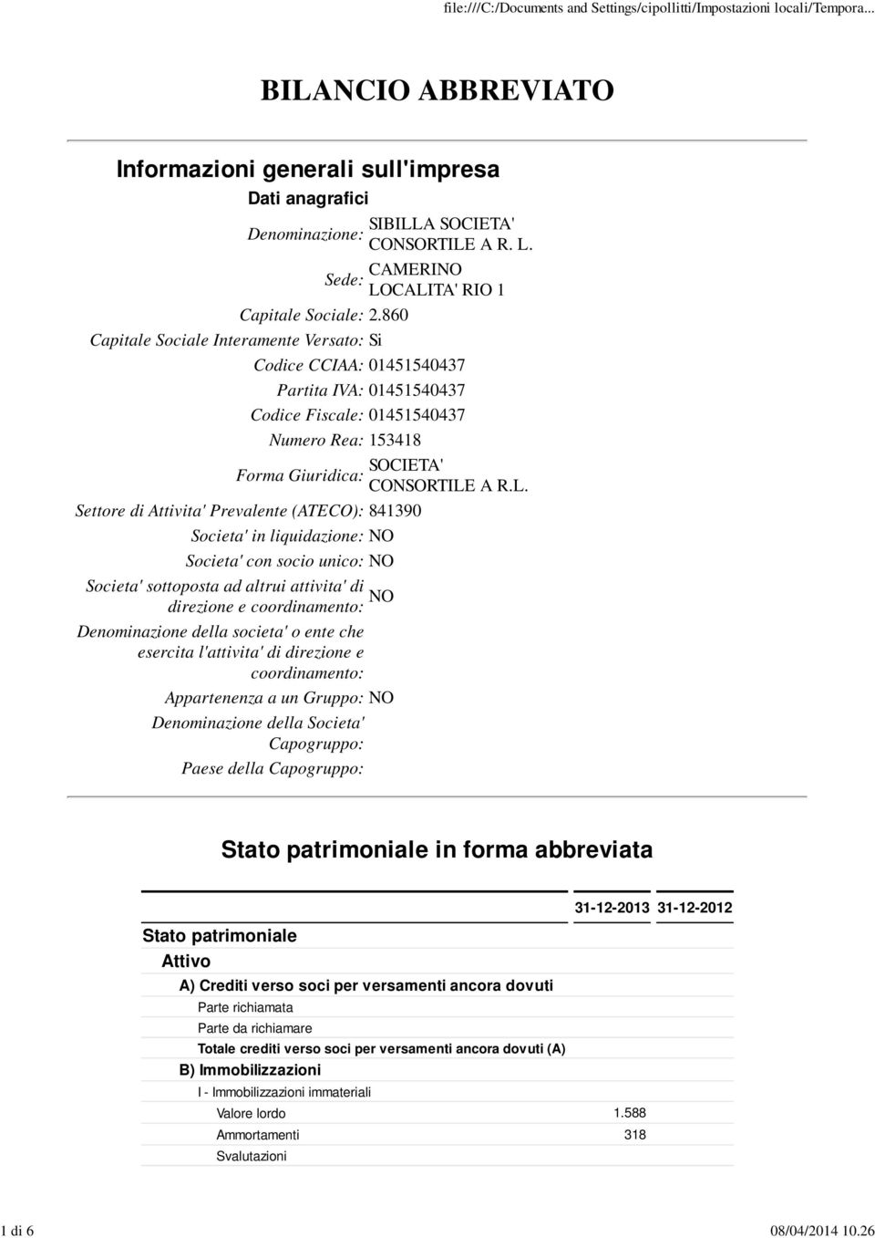 860 Capitale Sociale Interamente Versato: Si Codice CCIAA: 01451540437 Partita IVA: 01451540437 Codice Fiscale: 01451540437 Numero Rea: 153418 Forma Giuridica: SOCIETA' CONSORTILE