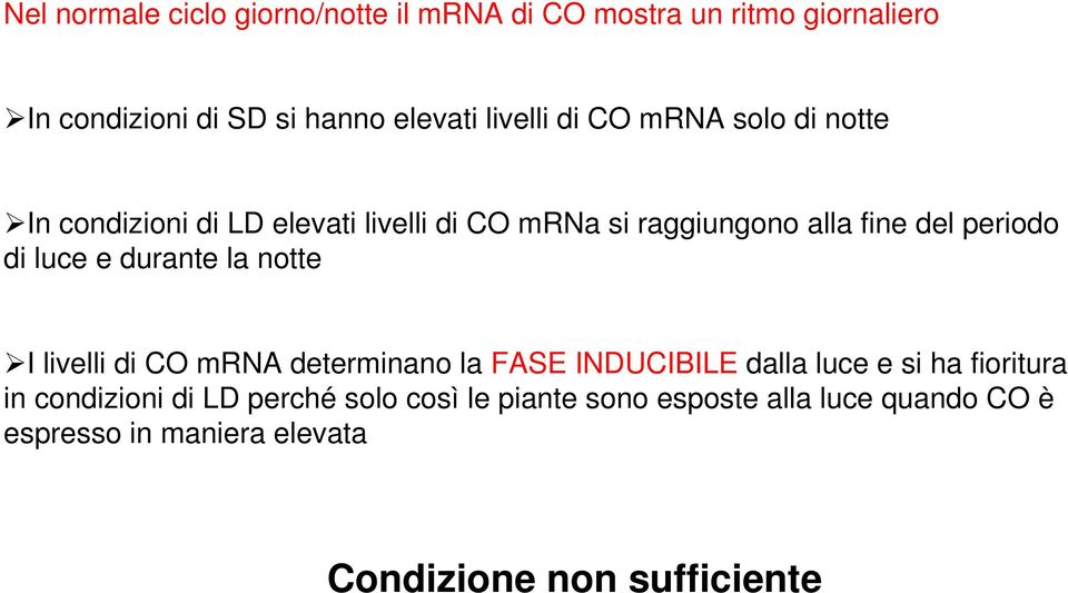 e durante la notte I livelli di CO mrna determinano la FASE INDUCIBILE dalla luce e si ha fioritura in condizioni di