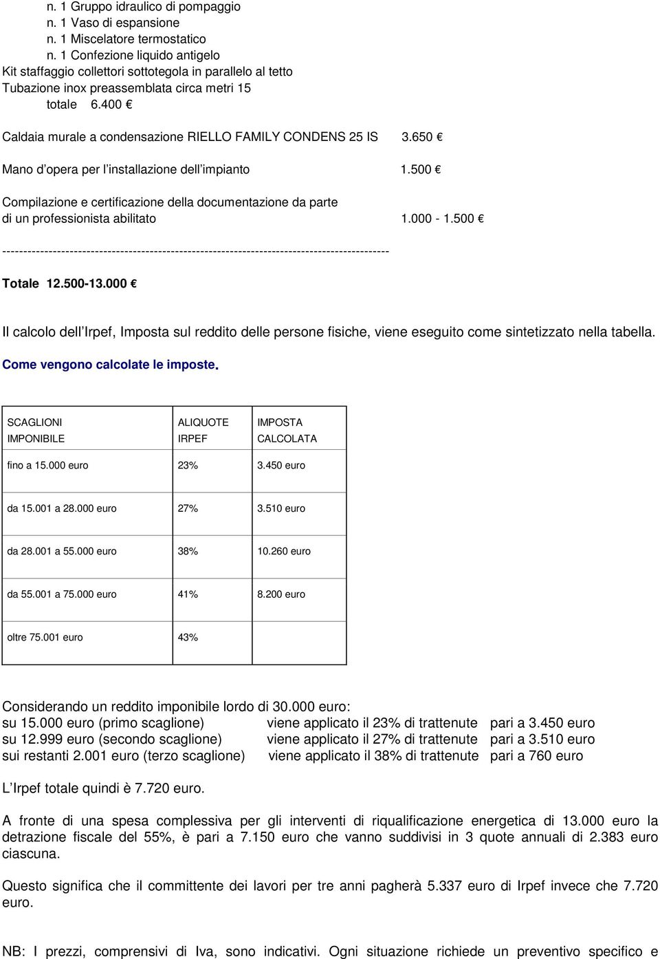 400 Caldaia murale a condensazione RIELLO FAMILY CONDENS 25 IS 3.650 Mano d opera per l installazione dell impianto 1.