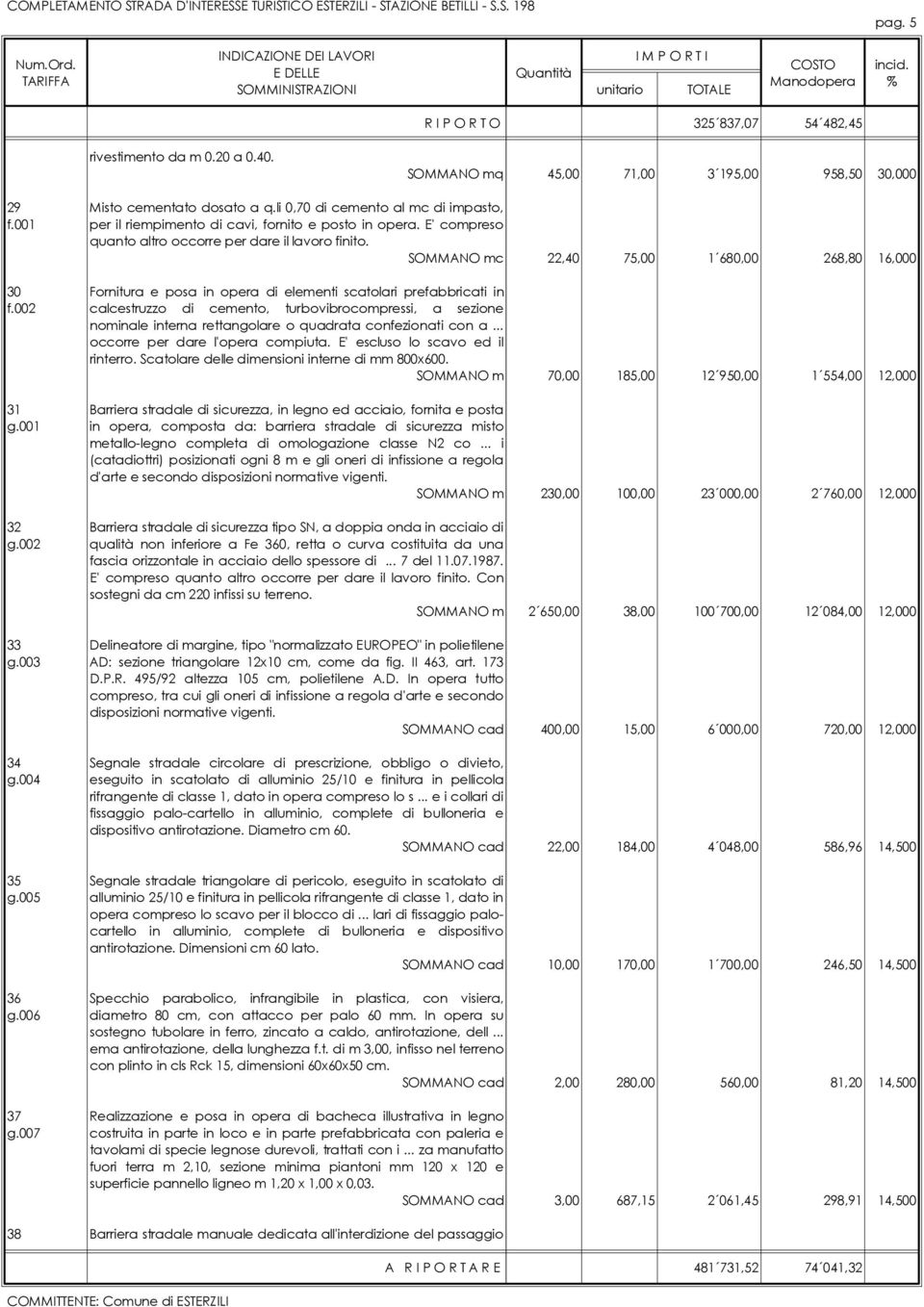 SOMMANO mc 22,40 75,00 1 680,00 268,80 16,000 30 Fornitura e posa in opera di elementi scatolari prefabbricati in f.