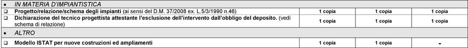 46) Dichiarazione del tecnico progettista attestante l esclusione dell