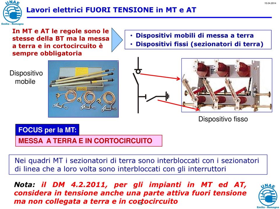 Dispositivo fisso Nei quadri MT i sezionatori di terra sono interbloccati con i sezionatori di linea che a loro volta sono interbloccati con gli