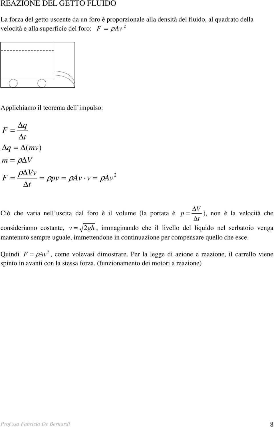 v gh, immaginando che il livello del liquido nel serbatoio venga mantenuto sempre uguale, immettendone in continuazione per compensare quello che esce.