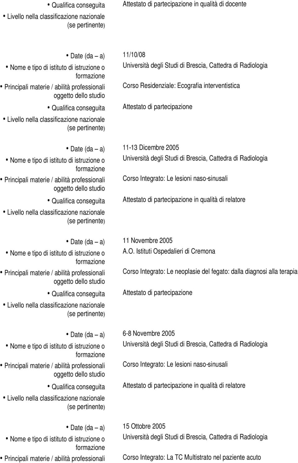 Istituti Ospedalieri di Cremona Corso Integrato: Le neoplasie del fegato: dalla diagnosi alla terapia Date (da a) 6-8 Novembre 2005