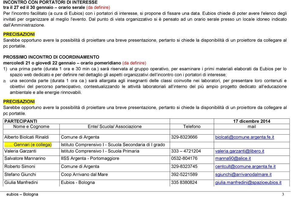 Dal punto di vista organizzativo si è pensato ad un orario serale presso un locale idoneo indicato dall Amministrazione.