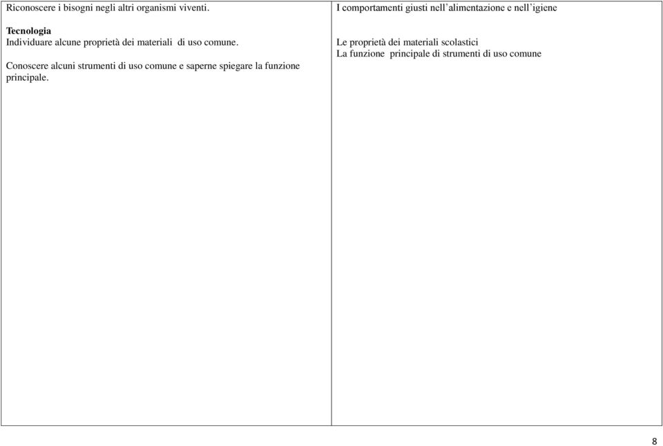 Conoscere alcuni strumenti di uso comune e saperne spiegare la funzione principale.