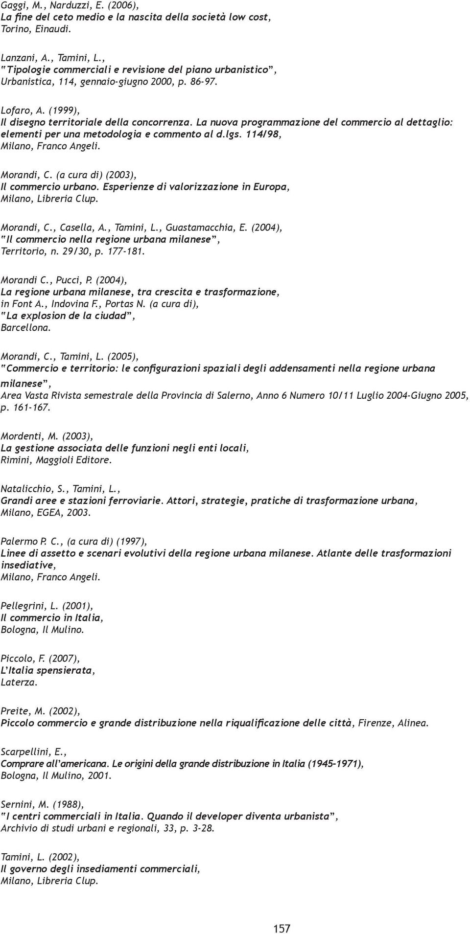 La nuova programmazione del commercio al dettaglio: elementi per una metodologia e commento al d.lgs. 114/98, Milano, Franco Angeli. Morandi, C. (a cura di) (2003), Il commercio urbano.