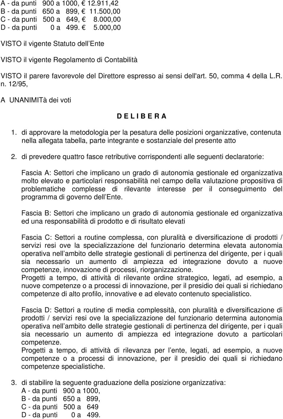 50, comma 4 della L.R. n. 12/95, A UNANIMITà dei voti D E L I B E R A 1.