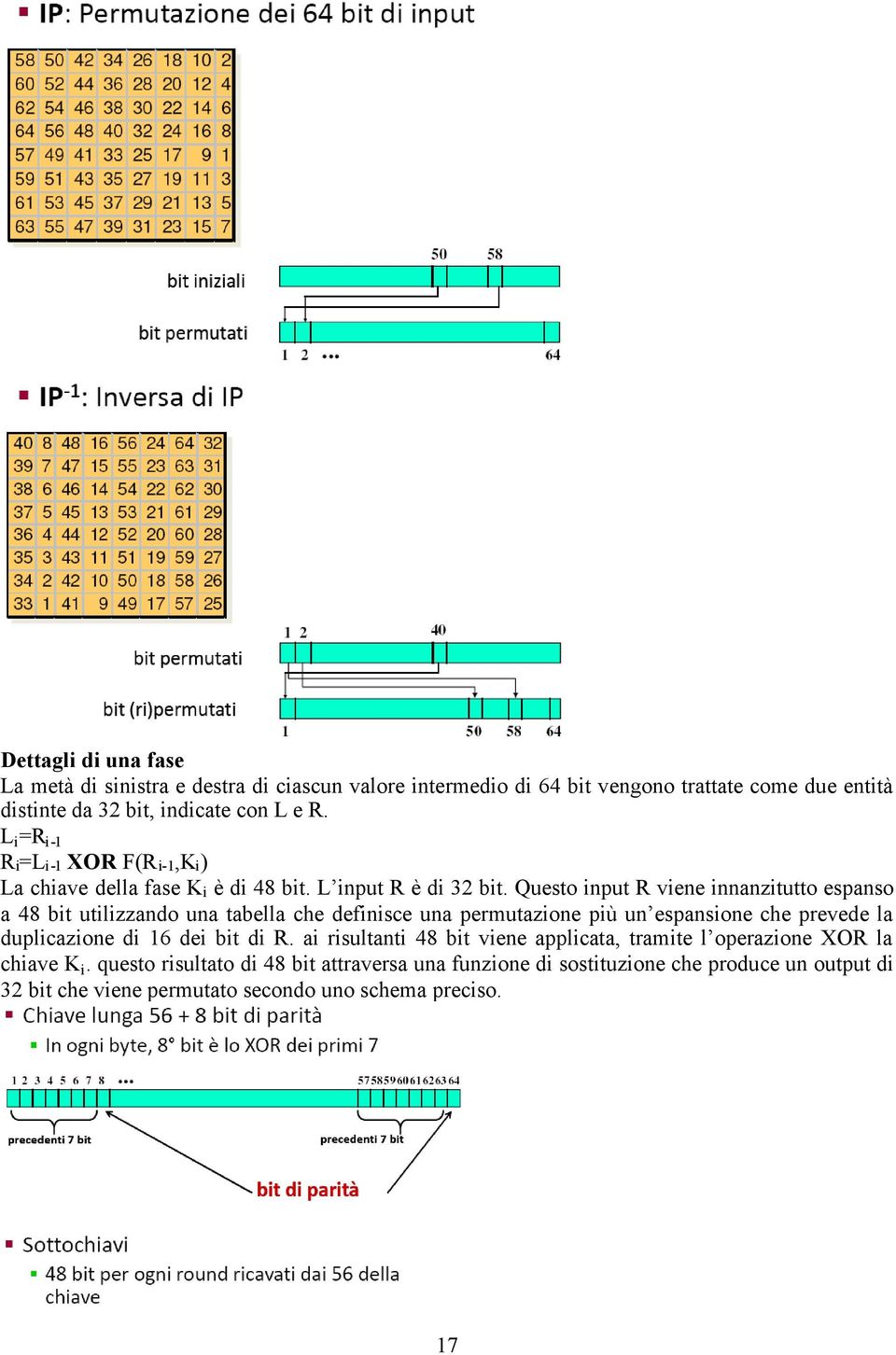 Questo input R viene innanzitutto espanso a 48 bit utilizzando una tabella che definisce una permutazione più un espansione che prevede la duplicazione di 16 dei