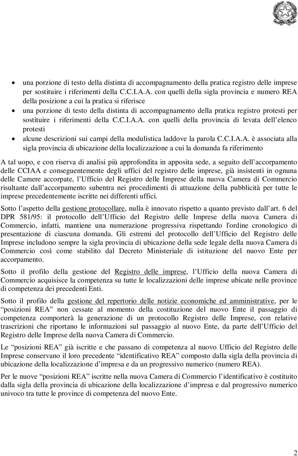 riferimenti della C.C.I.A.