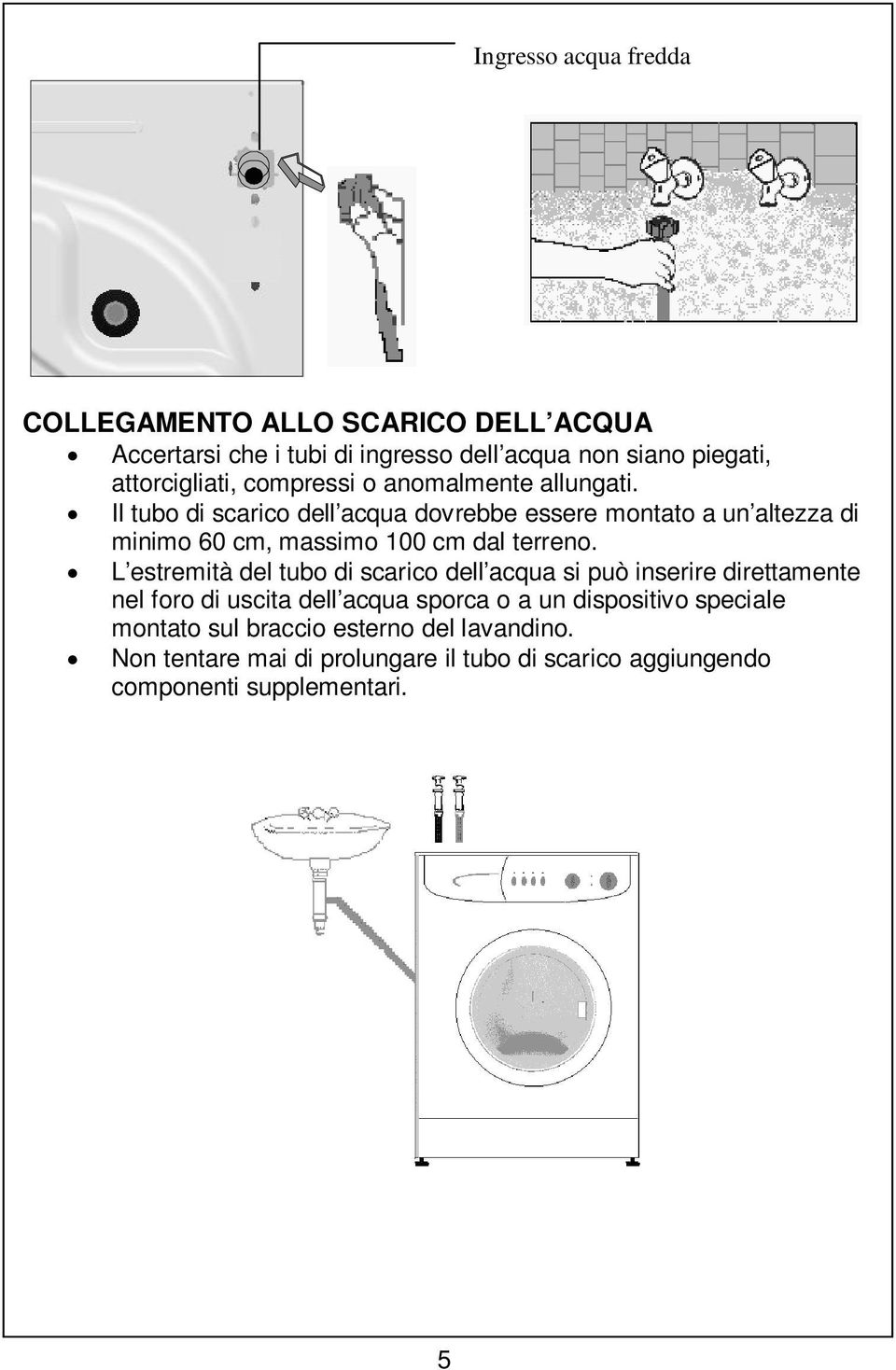 Il tubo di scarico dell acqua dovrebbe essere montato a un altezza di minimo 60 cm, massimo 100 cm dal terreno.