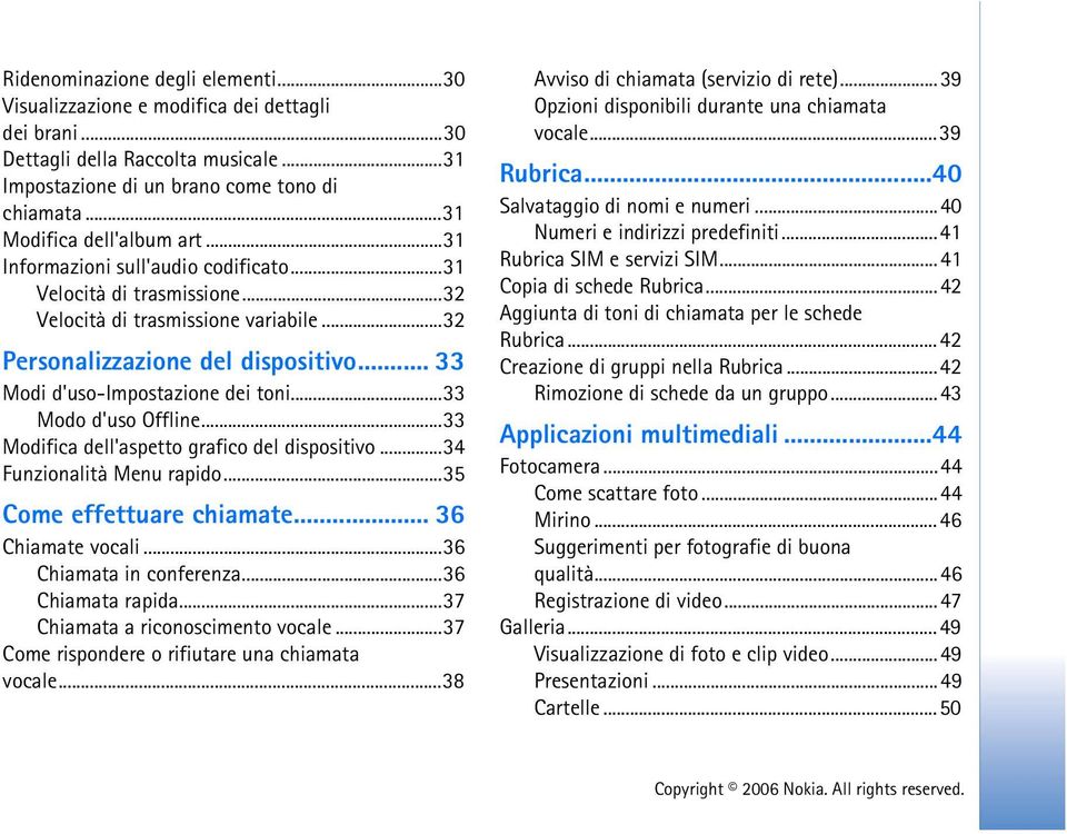 .. 33 Modi d'uso-impostazione dei toni...33 Modo d'uso Offline...33 Modifica dell'aspetto grafico del dispositivo...34 Funzionalità Menu rapido...35 Come effettuare chiamate... 36 Chiamate vocali.