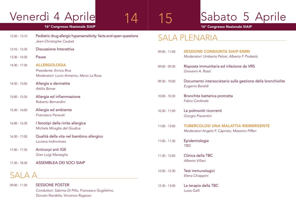 15:30-16:00 Allergia ed ambiente Francesco Paravati 16:00-16:30 I fenotipi della rinite allergica Michele Miraglia del Giudice 16:30-17:00 Qualità della vita nel bambino allergico Luciana Indinnimeo