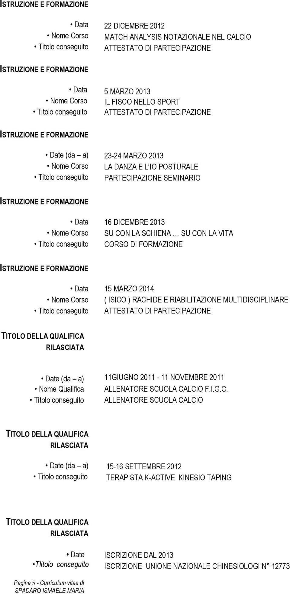 (CONGRESSO DANZA E L IO SIGM POSTURALE ) L UNIVERSO CORPO, MOTRICITA E/E BENESSERE PARTECIPAZIONE ATTESTATO DI PARTECIPAZIONE SEMINARIO Data 168 DICEMBRE MAGGIO 2010 2013 Nome Corso SU ( KINE CON