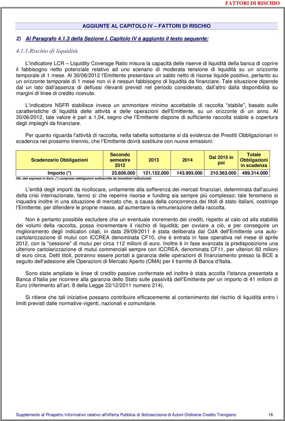 Rischio di liquidità L indicatore LCR Liquidity Coverage Ratio misura la capacità delle riserve di liquidità della banca di coprire il fabbisogno netto potenziale relativo ad uno scenario di moderata