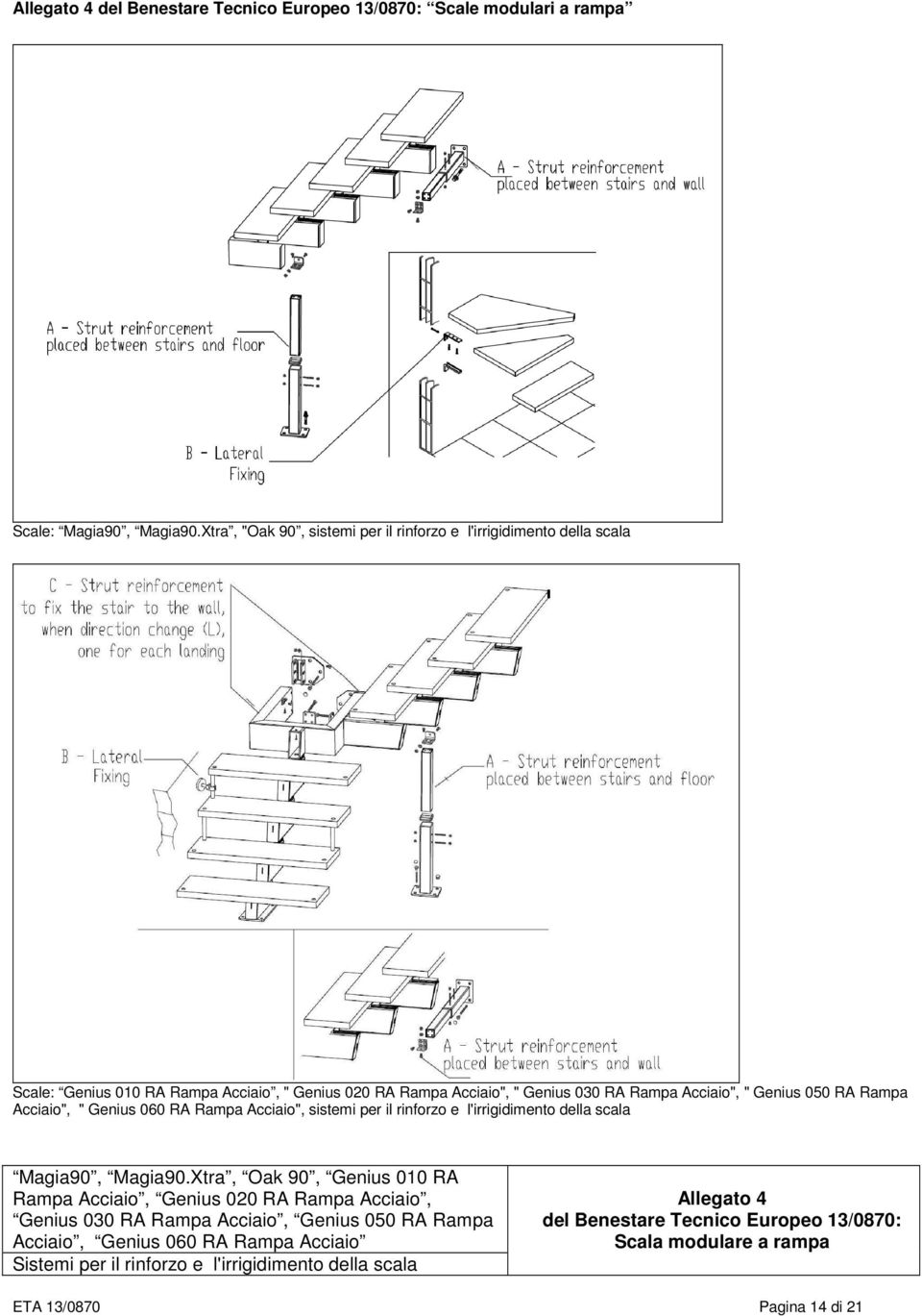 050 RA Rampa Acciaio", " Genius 060 RA Rampa Acciaio", sistemi per il rinforzo e l'irrigidimento della scala Magia90, Magia90.