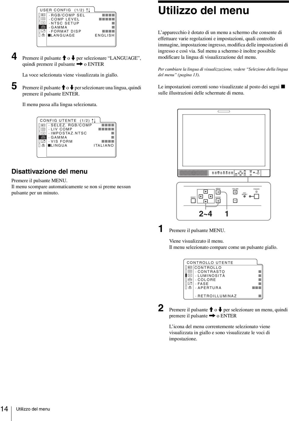 Utilizzo del menu L apparecchio è dotato di un menu a schermo che consente di effettuare varie regolazioni e impostazioni, quali controllo immagine, impostazione ingresso, modifica delle impostazioni