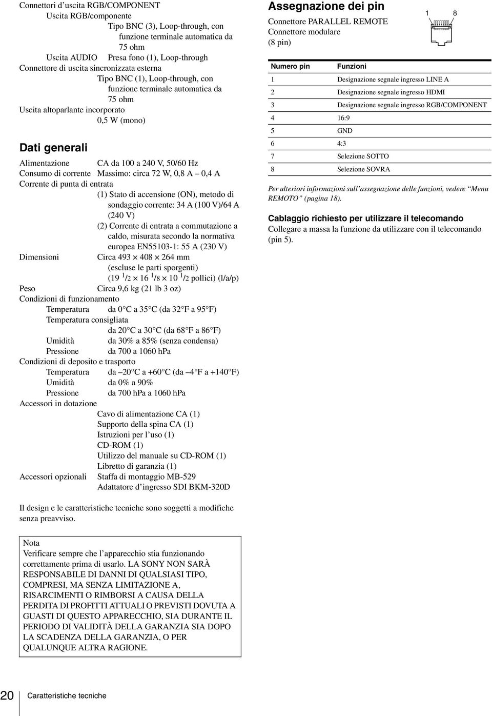 Consumo di corrente Massimo: circa 72 W, 0,8 A 0,4 A Corrente di punta di entrata (1) Stato di accensione (ON), metodo di sondaggio corrente: 34 A (100 V)/64 A (240 V) (2) Corrente di entrata a