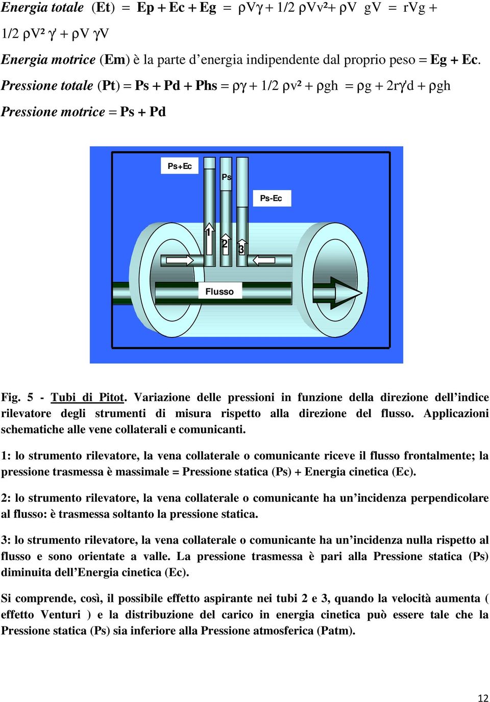 Variazione delle pressioni in funzione della direzione dell indice rilevatore degli strumenti di misura rispetto alla direzione del flusso.