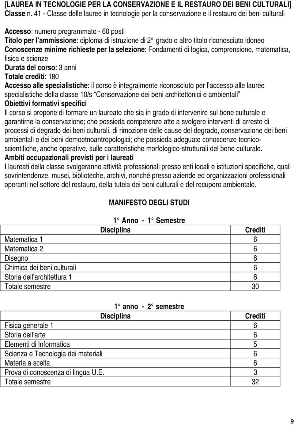 titolo riconosciuto idoneo Conoscenze minime richieste per la selezione: Fondamenti di logica, comprensione, matematica, fisica e scienze Durata del corso: 3 anni Totale crediti: 180 Accesso alle