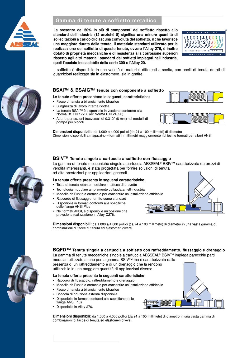 Il materiale standard utilizzato per la realizzazione dei soffietto di queste tenute, ovvero l Alloy 276, è inoltre dotato di proprietà meccaniche e di resistenza alla corrosione superiori rispetto