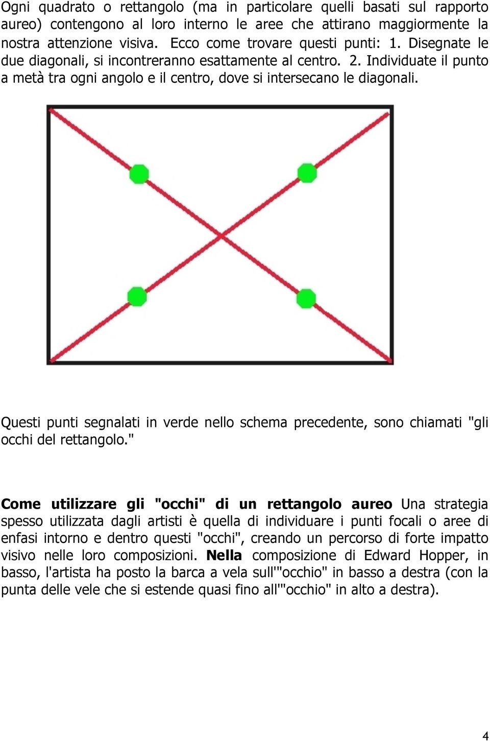 Questi punti segnalati in verde nello schema precedente, sono chiamati "gli occhi del rettangolo.