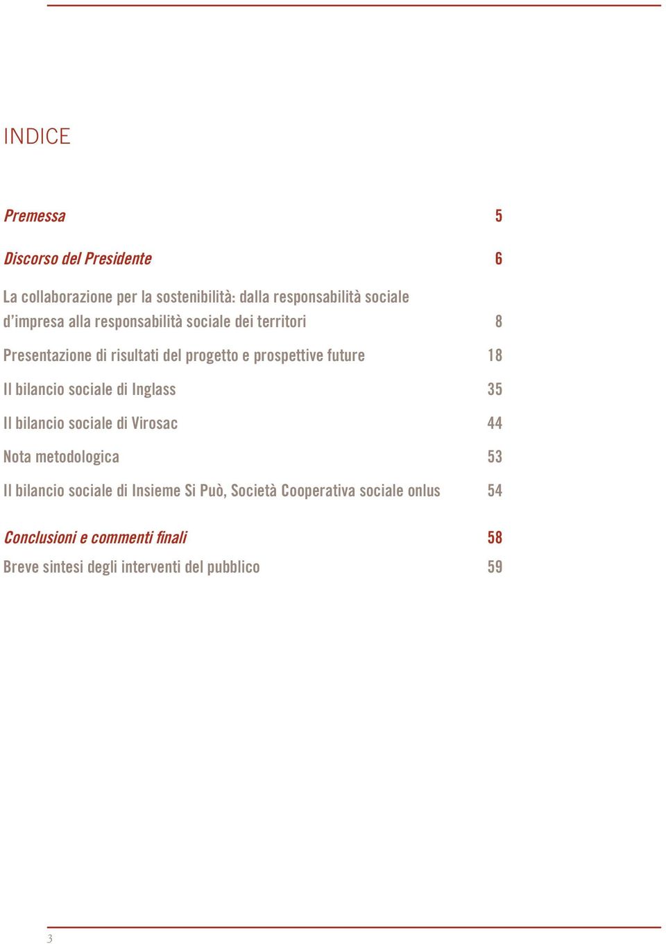 bilancio sociale di Inglass 35 Il bilancio sociale di Virosac 44 Nota metodologica 53 Il bilancio sociale di Insieme Si