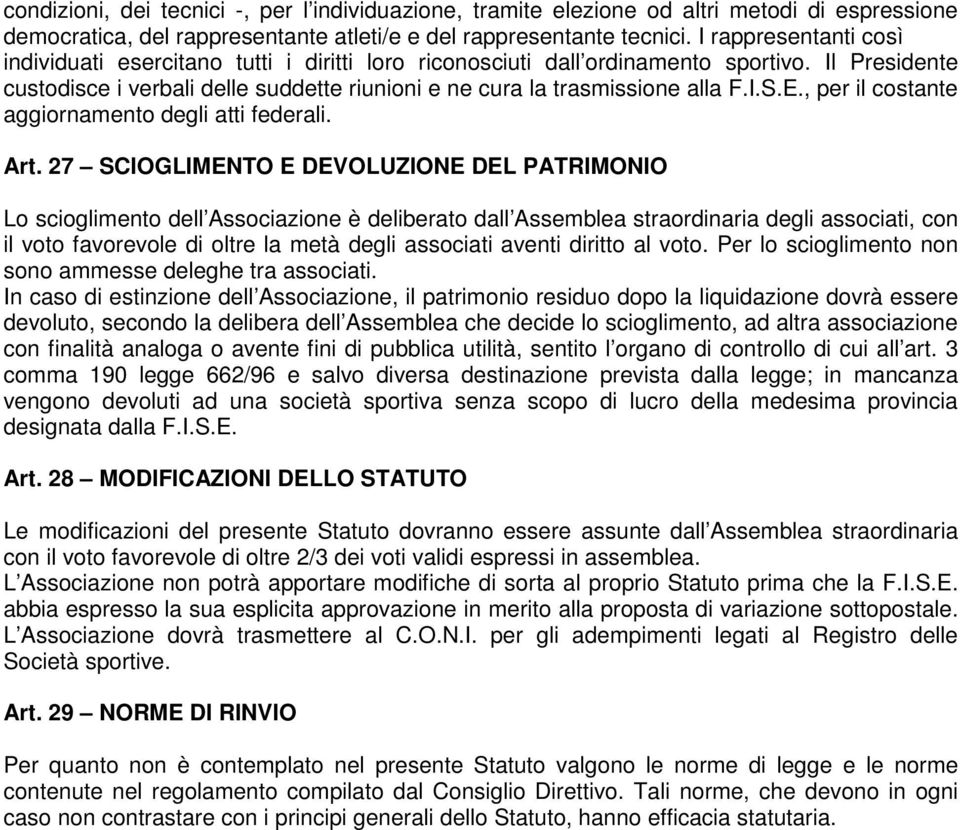 E., per il costante aggiornamento degli atti federali. Art.