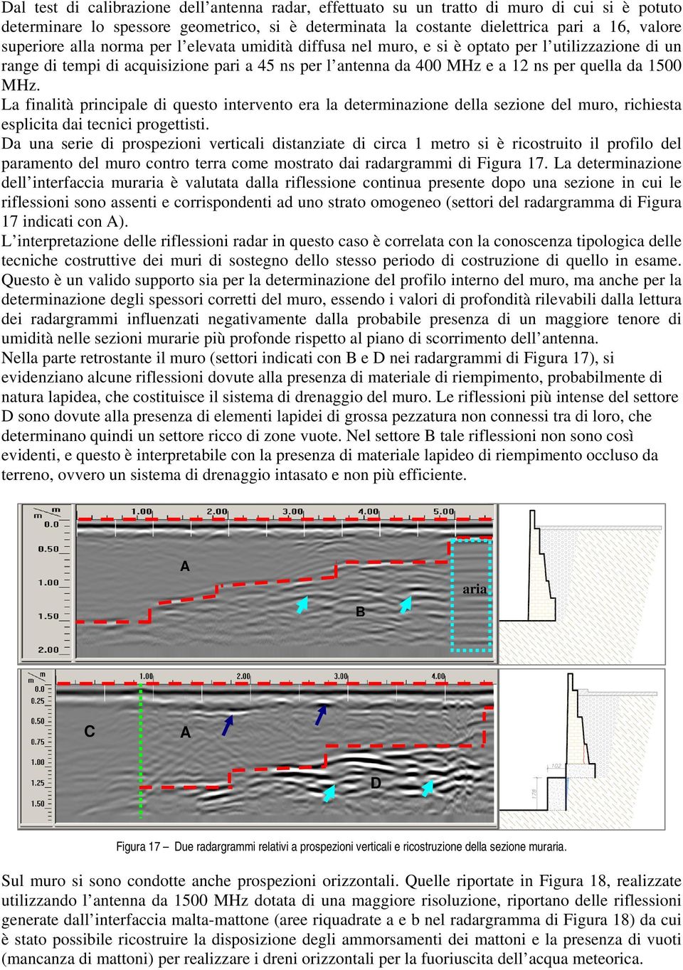 MHz. La finalità principale di questo intervento era la determinazione della sezione del muro, richiesta esplicita dai tecnici progettisti.