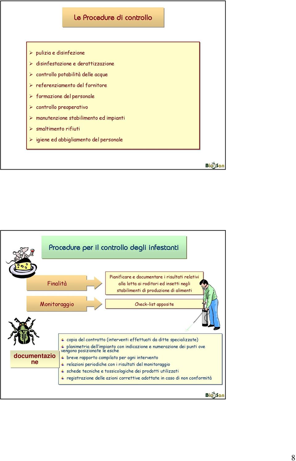 relativi alla lotta ai roditori ed insetti negli stabilimenti di produzione di alimenti Check-list apposite documentazio ne copia del contratto (interventi effettuati da ditte specializzate)