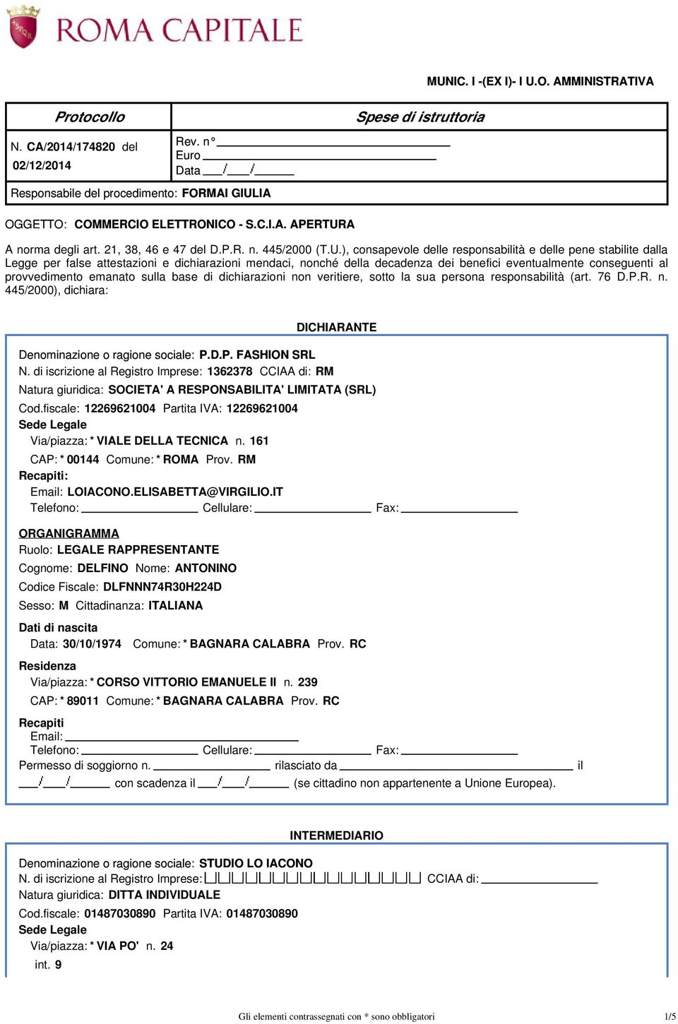 IA OGGETTO: COMMERCIO ELETTRONICO - S.C.I.A. APERTUR