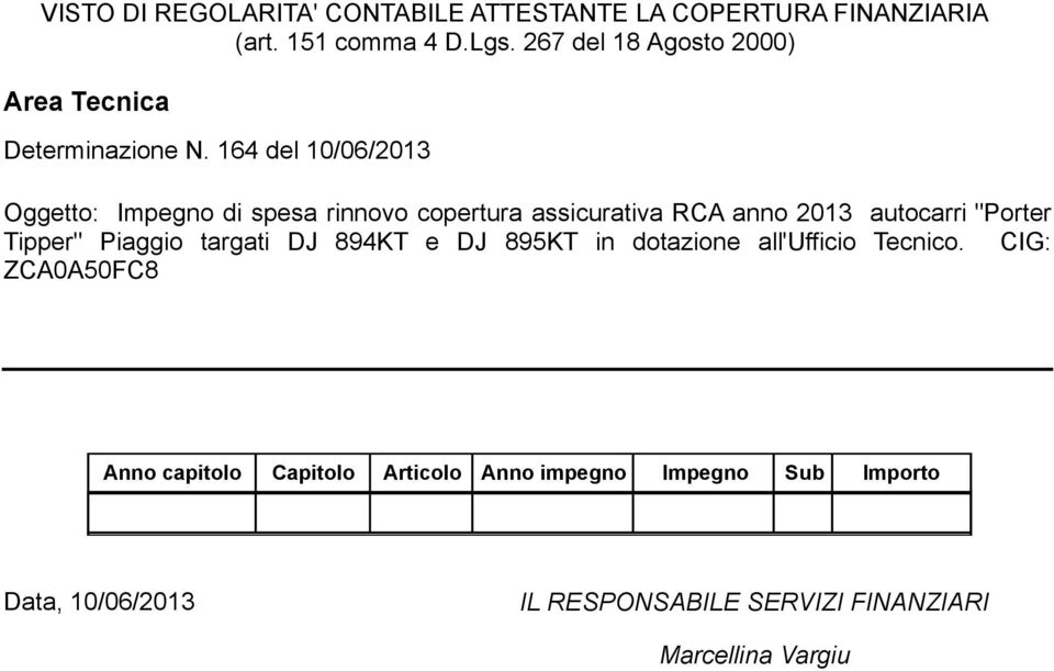 895KT in dotazione all'ufficio Tecnico.