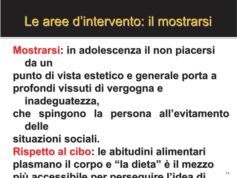 inadeguatezza, che spingono la persona delle situazioni sociali.