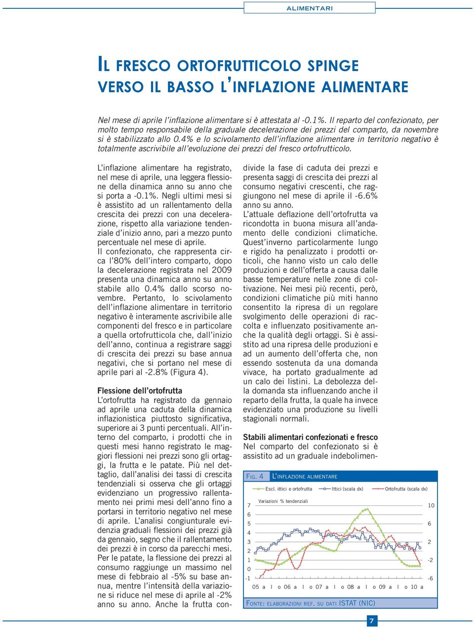 % e lo scivolamento dell inflazione alimentare in territorio negativo è totalmente ascrivibile all evoluzione dei prezzi del fresco ortofrutticolo.