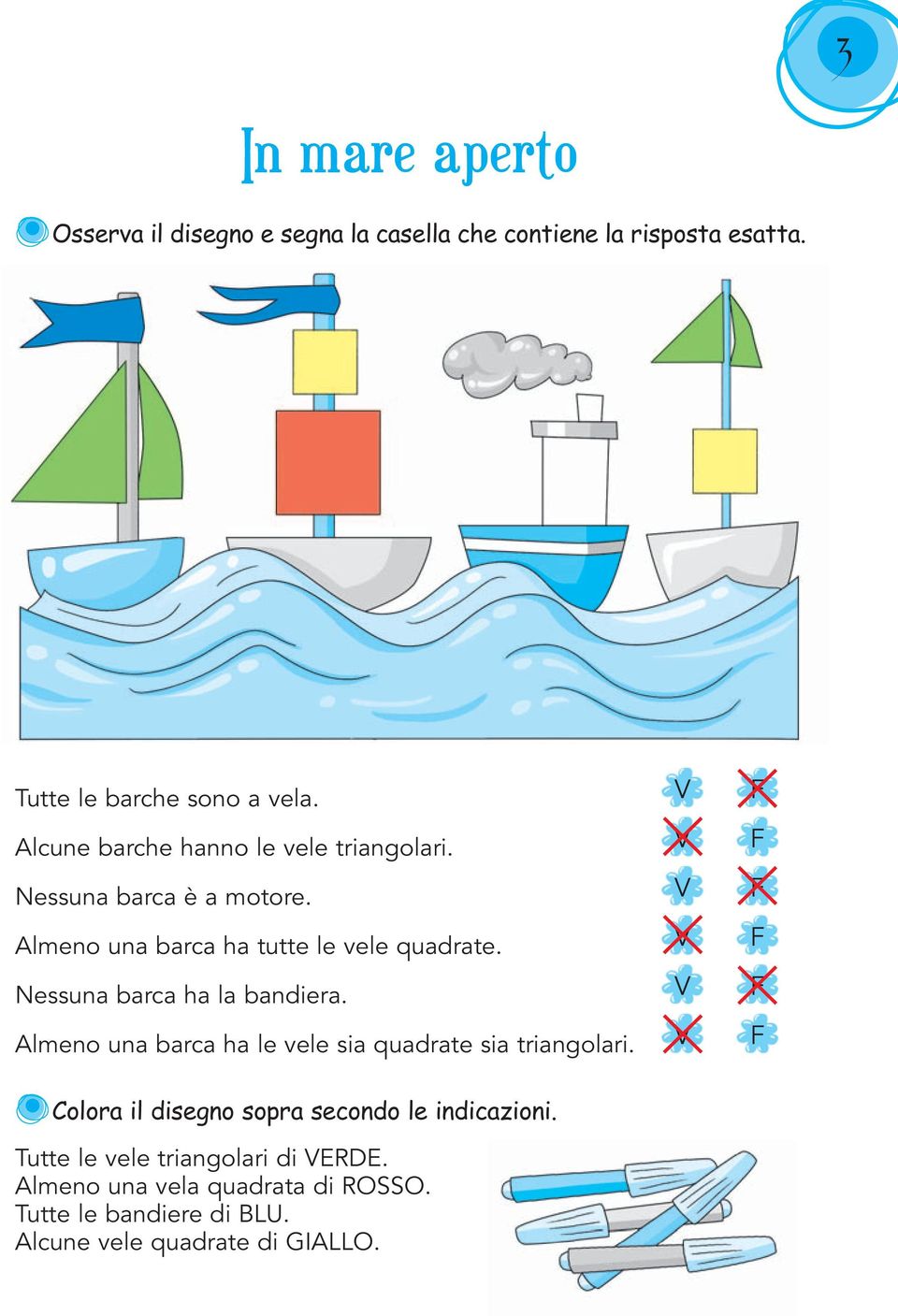 Nessuna barca ha la bandiera. Almeno una barca ha le vele sia quadrate sia triangolari.