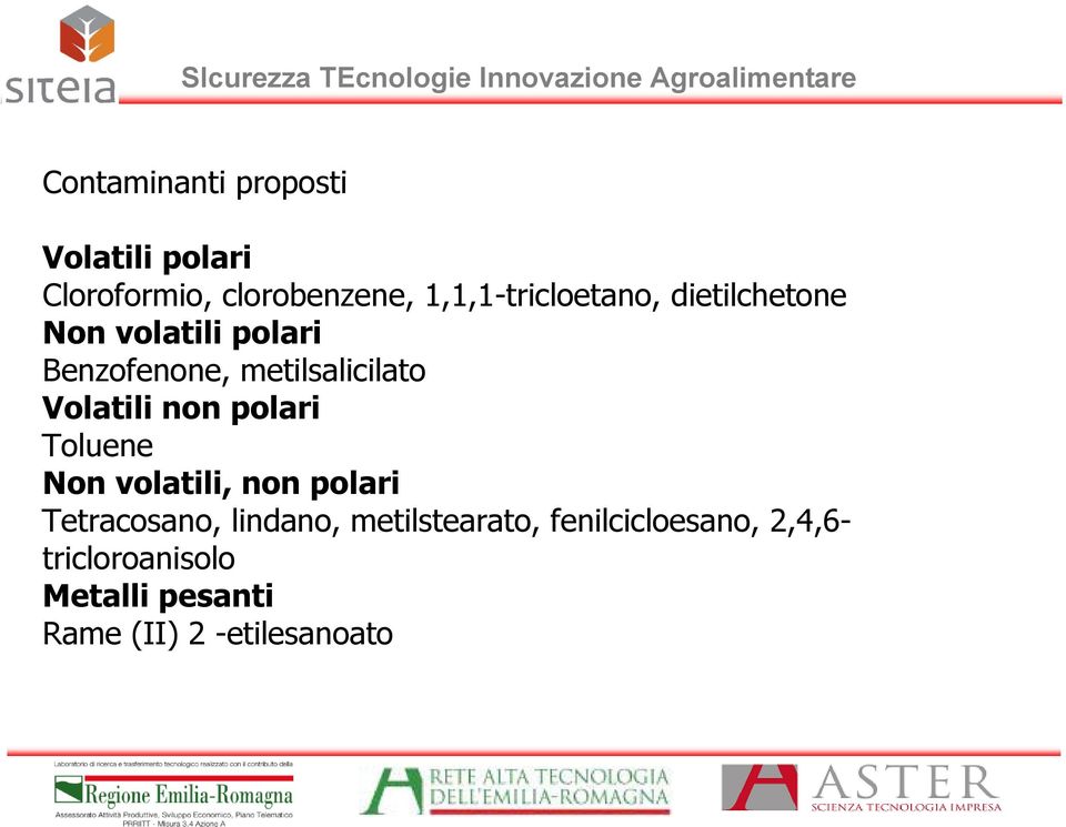 metilsalicilato Volatili non polari Toluene Non volatili, non polari