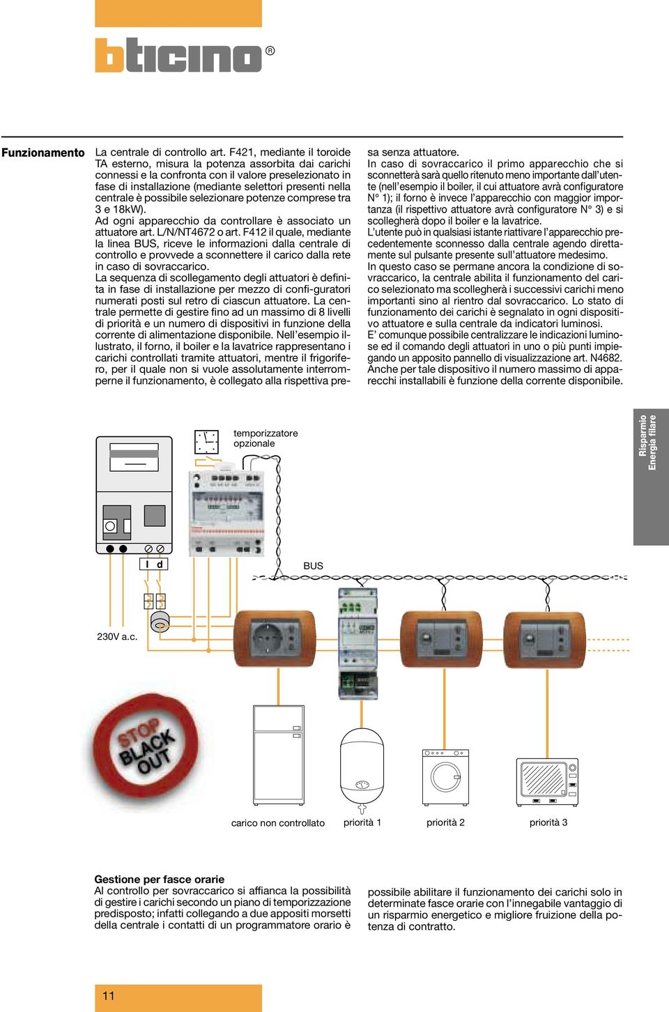 è possibile selezionare potenze comprese tra 3 e 18kW). Ad ogni apparecchio da controllare è associato un attuatore art. L/N/NT4672 o art.