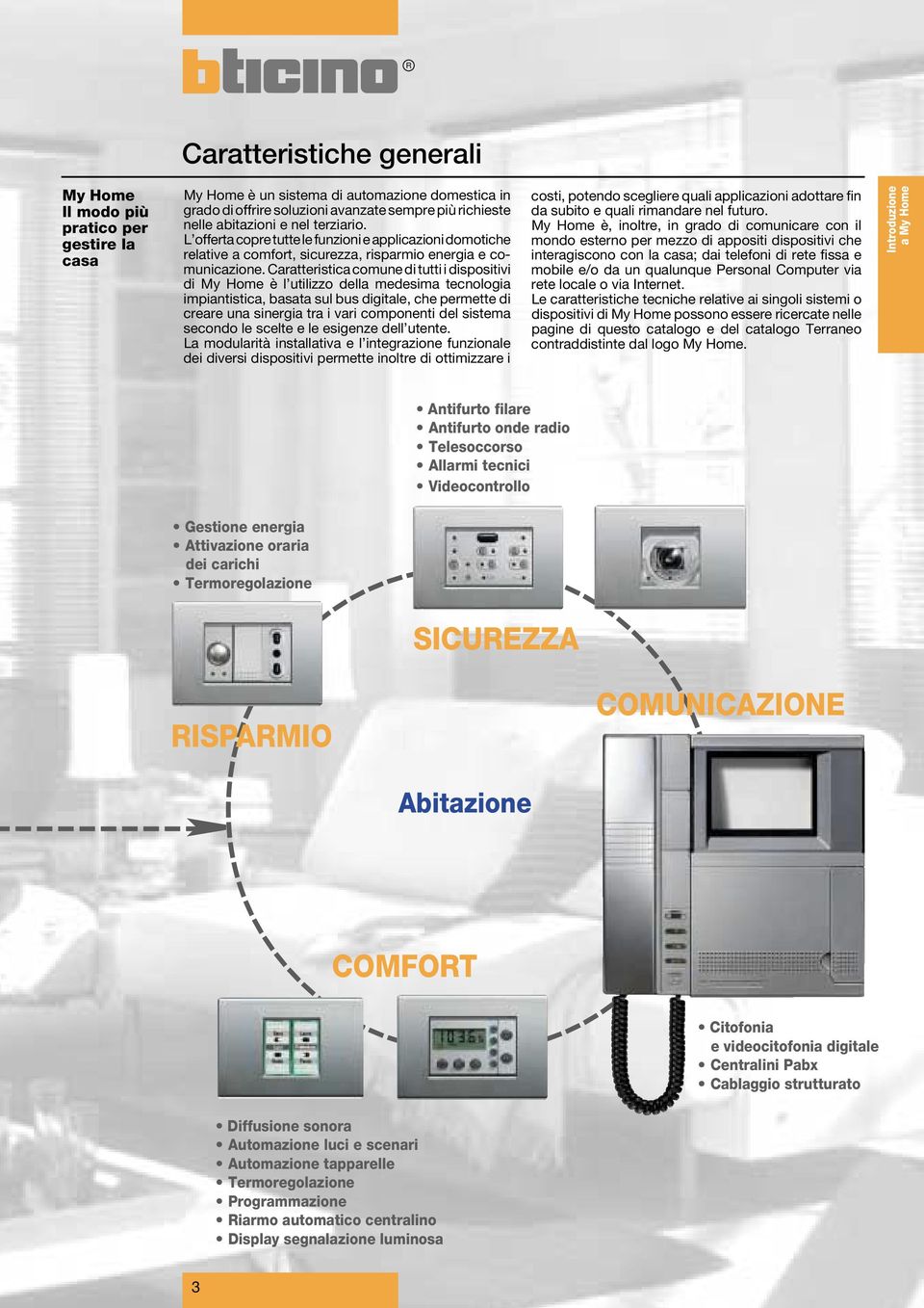 Caratteristica comune di tutti i dispositivi di My Home è l utilizzo della medesima tecnologia impiantistica, basata sul bus digitale, che permette di creare una sinergia tra i vari componenti del