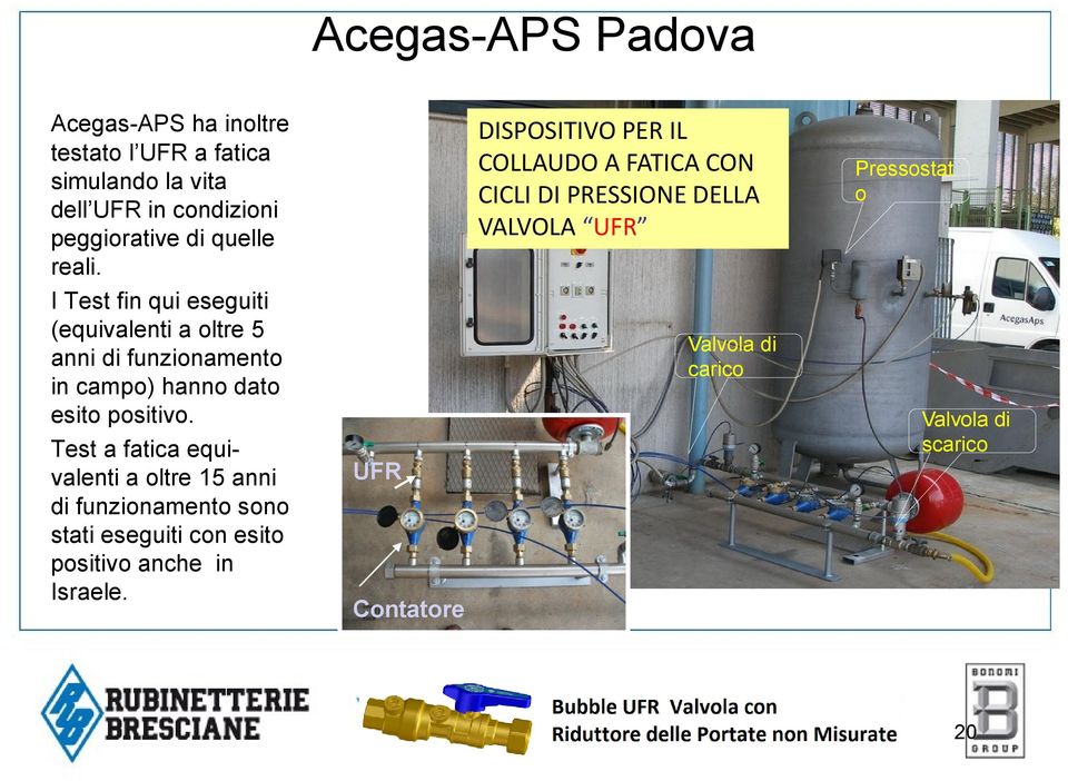 DISPOSITIVO PER IL COLLAUDO A FATICA CON CICLI DI PRESSIONE DELLA VALVOLA UFR Pressostat o I Test fin qui eseguiti