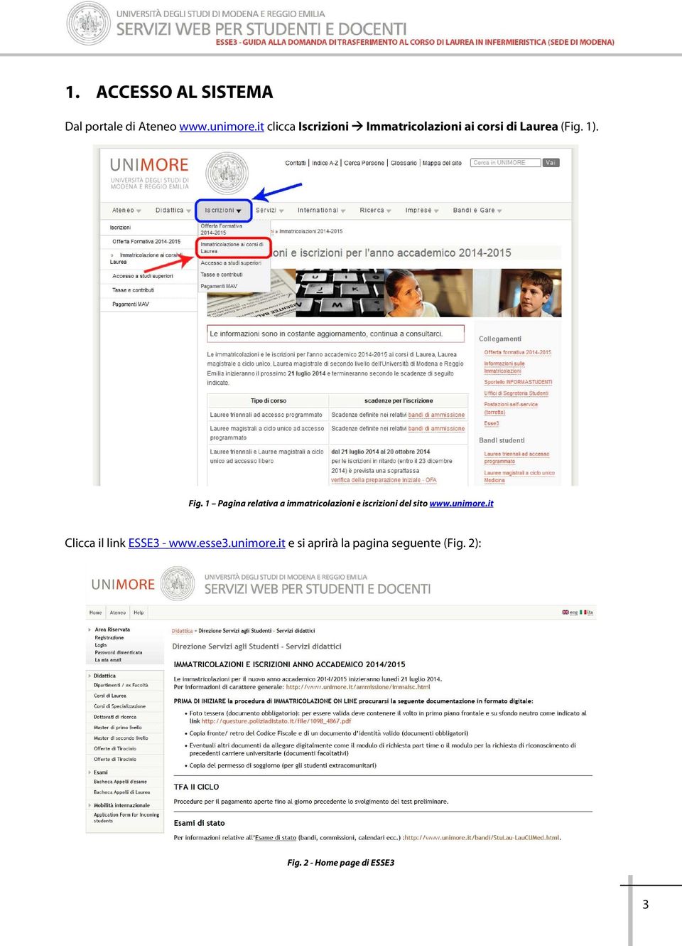 1 Pagina relativa a immatricolazioni e iscrizioni del sito www.unimore.