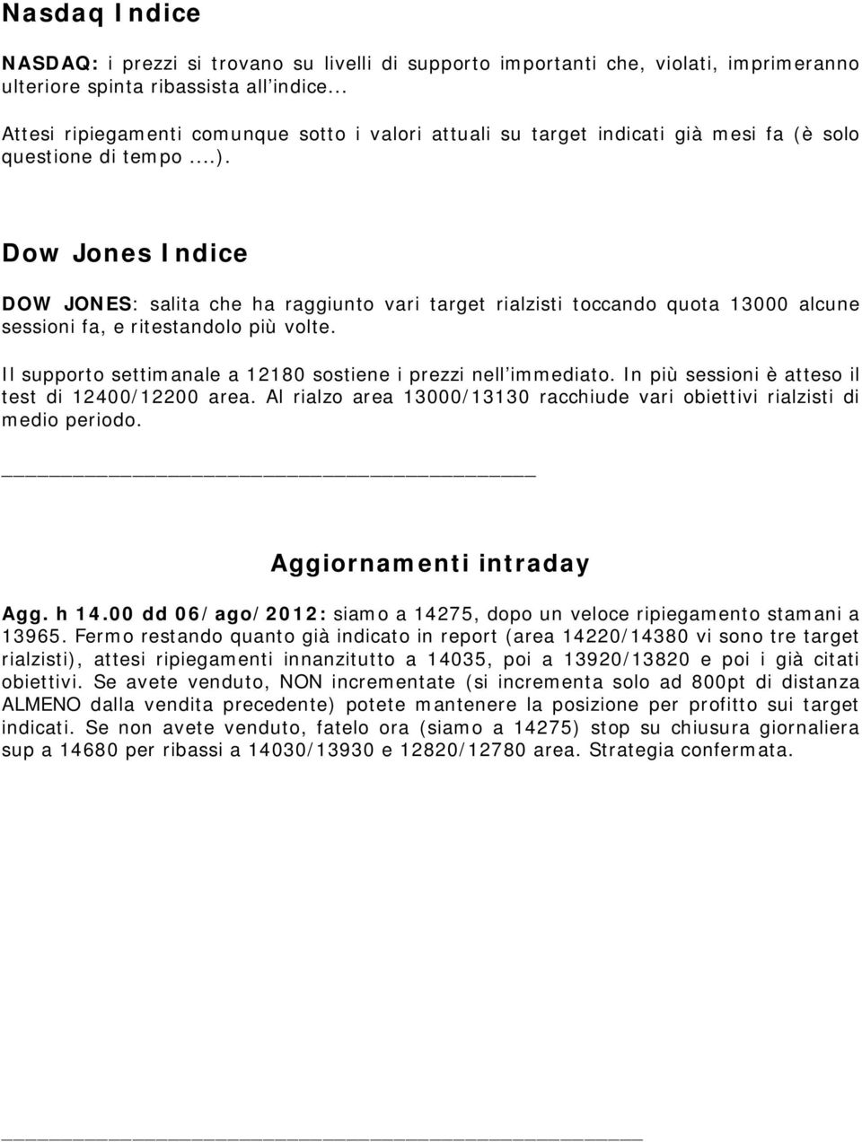 Dow Jones Indice DOW JONES: salita che ha raggiunto vari target rialzisti toccando quota 13000 alcune sessioni fa, e ritestandolo più volte.